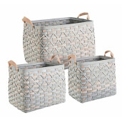 Set 3 cosuri dreptunghiulare depozitare din lemn gri Lisette 56 cm x 42 cm x 41 h