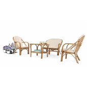 Set 2 fotolii rattan maro textil crem Golf 64x77x89 cm