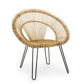 Fotoliu cu picioare fier negru si rattan natur Esteban 83 cm x 64 cm x 89 h