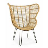 Fotoliu cu picioare fier negru si rattan natur Estefan 100 cm x 75 cm x 118 h