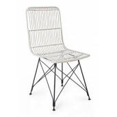 Scaun cu spatar din rattan alb negru Lucila 45 cm x 55 cm x 85 h x 45 h