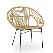 Fotoliu rattan natur cu picioare fier negru Tolima 58 cm x 73 cm x 77.5 h