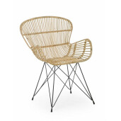 Fotoliu rattan natur cu picioare fier negru Venturs 62 cm x 68 cm x 85 h