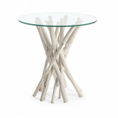 Masuta cafea cu blat sticla picioare lemn alb Sahel 35 cm x 35 cn x 51.5 h