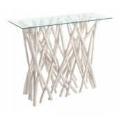 Consola lemn alb patinat cu blat sticla Sahel 100 cm x 40 cm x 80 h