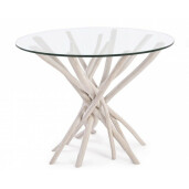 Masa lemn alb sticla Sahel 110x110x76 cm