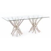 Masa lemn alb blat sticla Sahel 200x100x76 cm