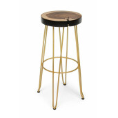 Scaun de bar cadru fier auriu si sezut lemn Rakel Ø 33 cm x Ø 44 cm x 74 h