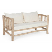 Canapea 2 locuri lemn natur perne crem Sahel 140 cm x 75 cm x 80 cm x 43 h1 x 69 h2 