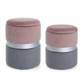 Set 2 tabureti catifea gri roz Polina 31.5x38 cm, 36x44 cm