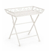 Masa fier forjat pliabila alb patinat 63x40x60 cm