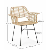 Set 2 scaune rattan natur Tunas 66x58.5x83 cm