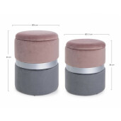 Set 2 tabureti catifea gri roz Polina 31.5x38 cm, 36x44 cm