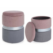 Set 2 tabureti catifea gri roz Polina 31.5x38 cm, 36x44 cm