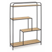Raft fier forjat 4 polite negru si rattan natur Elyot 82 cm x 35 cm x 100 h