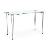 Birou Rondo blat sticla transparenta picioare crom 120x60x74 cm
