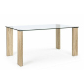 Masa cu picioare mdf natur si blat sticla Arley 160 cm x 90 cm x 75 h