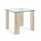 Masuta cafea cu picioare mdf natur si blat sticla Arley 55 cm x 55 cm x 51 h