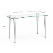 Birou Rondo blat sticla transparenta picioare crom 120x60x74 cm