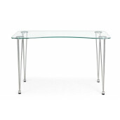 Birou Rondo blat sticla transparenta picioare crom 120x60x74 cm