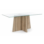 Masa cu picior mdf natur si blat sticla Kenya 160 cm x 90 cm x 75 h