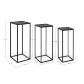 Set 3 masute fier negru Nucleos 24x24x65 cm, 28x28x70 cm, 31x31x75 cm