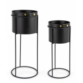 Set 2 suporturi ghivece flori otel negru auriu Zeina 21.5x52 cm, 24.5x62 cm