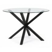 Masa rotunda cu picioare din fier negru si blat sticla May 114x76 cm