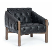 Fotoliu lemn maro piele ecologica neagra Harrison 83.5x81.5x76 cm