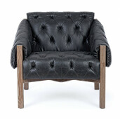 Fotoliu lemn maro piele ecologica neagra Harrison 83.5x81.5x76 cm