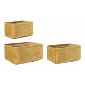 Set 3 cosuri depozitare textil ocru Averill 20x14x10 cm, 24x16x11 cm, 27x20x12 cm