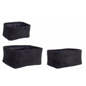 Set 3 cosuri depozitare textil negru 20x14x10 cm, 24x16x11 cm, 27x20x12 cm