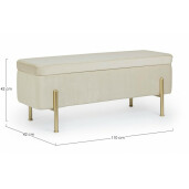 Bancuta otel auriu catifea crem Irina 110x42x42 cm