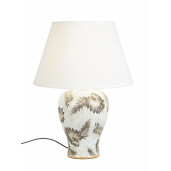Veioza portelan cu abajur texil alb crem bej Leaf Ø 24 cm x 49 h