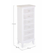 Comoda 6 sertare din lemn alb patinat Charlene 40 cm x 30 cm x 114 h
