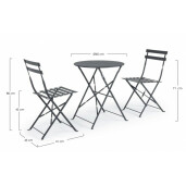 Set mobilier gradina masa 2 scaune gri antracit Wissant 41x45x80 cm, 60x71 cm