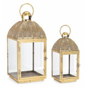 Set 2 felinare metal auriu Larjam 20x20x45.5 cm, 28x28x60.5 cm