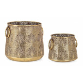 Set 2 suporturi lumanari metal auriu Larjam 22.5x18.5 cm, 29.5x26 cm