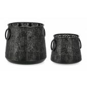 Set 2 suporturi lumanari metal negru Larjam 22.5x18.5 cm, 29.5x26 cm
