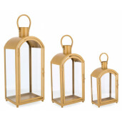 Set 3 felinare metal ocru Jillian 18x10x32 cm; 20.5x14.5x43 cm; 24.5x18.5x56 cm