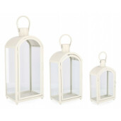 Set 3 felinare metal alb Jillian 18x10x32 cm; 20.5x14.5x43 cm; 24.5x18.5x56 cm