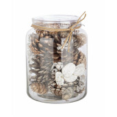 Borcan decorativ cu conuri brad 12.3x12.3x16 cm