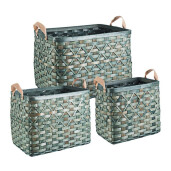 Set 3 cosuri depozitare lemn verde maro Lisette 39x27x36h; 48x34x39h; 56x42x41h