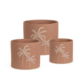 Set 3 ghivece flori teracota maro crem Palm Ø20x17,5h; ø25x22h; ø30x25h
