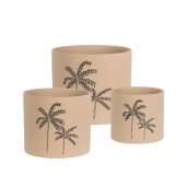 Set 3 ghivece flori teracota bej negru Palm Ø20x17,5h; ø25x22h; ø30x25h