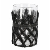 Vaza flori sticla ratan negru 12x19 cm