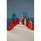 Set 3 Casute decorative portelan rosu albastru cu led 6,2x5,2x9,2h