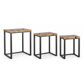 Set 3 masute lemn natur otel negru Elwood 37x29x47 cm, 43x33x53cm, 53x37x60 cm