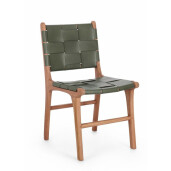 Set 2 scaune lemn maro piele naturala verde Joanna 46x59x85 cm