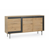 Comoda 3 usi 1 sertar mdf natur negru Stanwood 160x40x85 cm